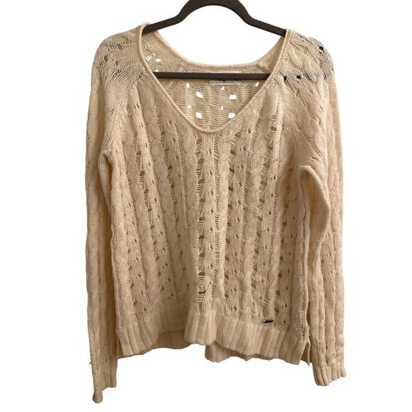 Abercrombie & Fitch Wool Blend Open Knit Sweater Coastal Grandma Fall Layer L - Picture 2 of 7